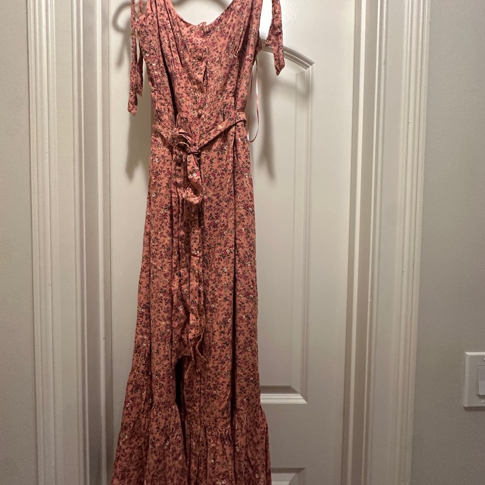 Floral Pink Maxi Dress with Tie Straps